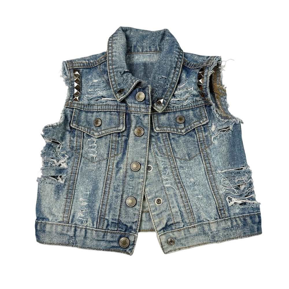 Upcycled Denim Distressed Vest